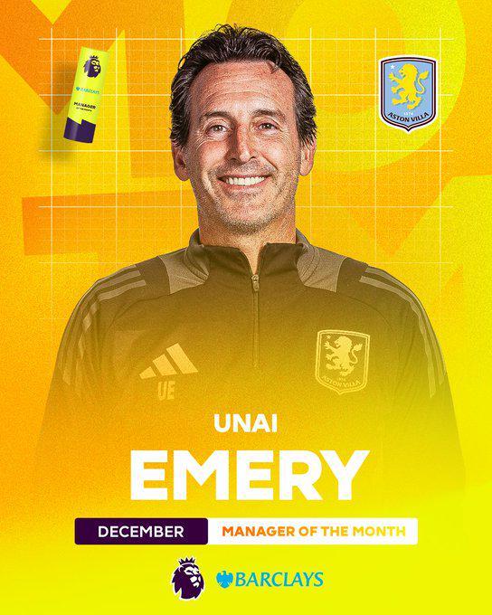 pp电子试玩-官方：埃梅里当选英超12月最佳主帅，当月联赛6胜1负